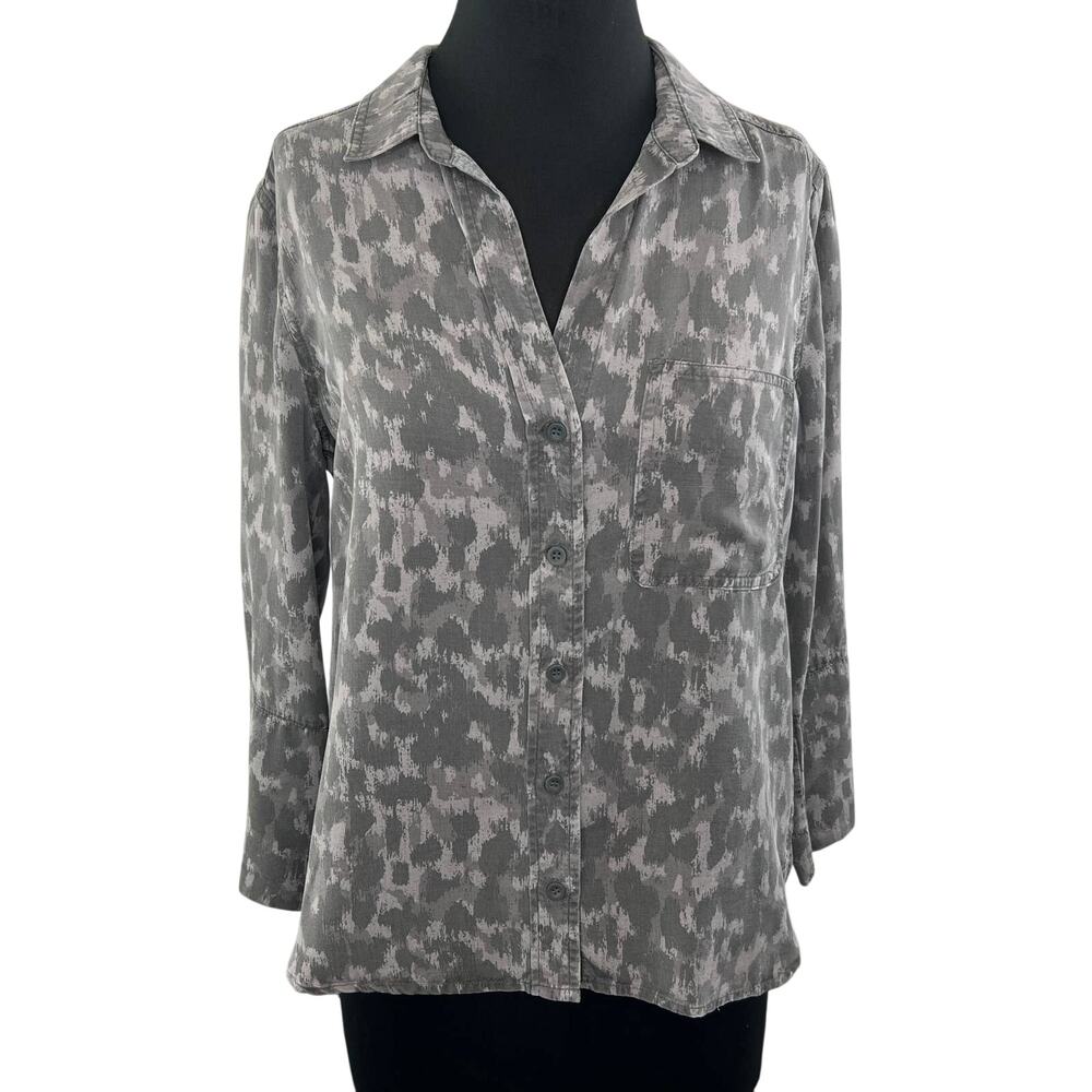 Cloth & Stone Gray Leopard Print Button-Down Long Sleeve Collared Shirt S Small